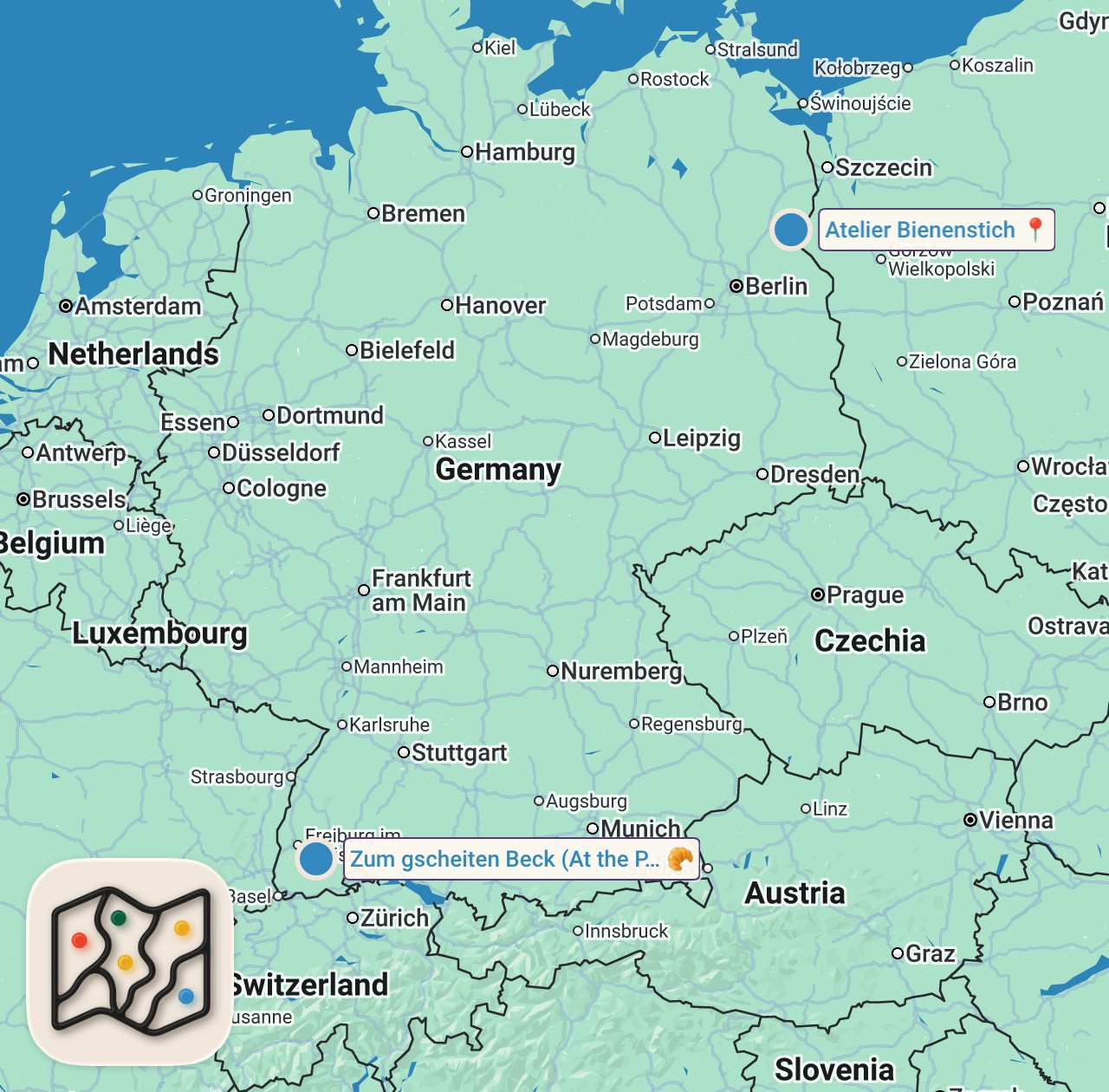 Map of 2 spots from German Food: From Schnitzel To Black Forest Gateau – Mahlzeit! | Meet The Germans