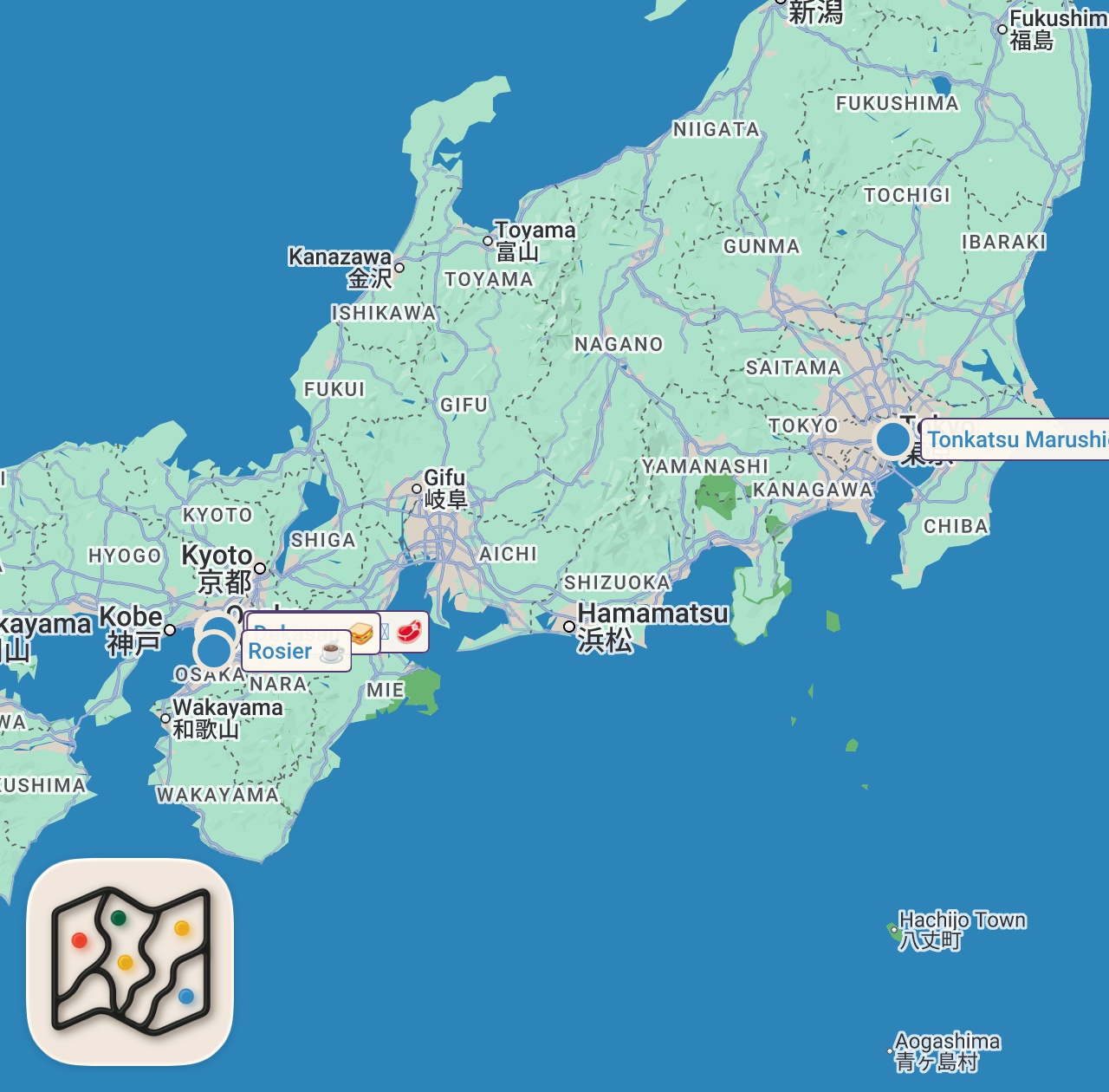 Map of 4 spots from What is Japan Doing To Sandwiches?!?!