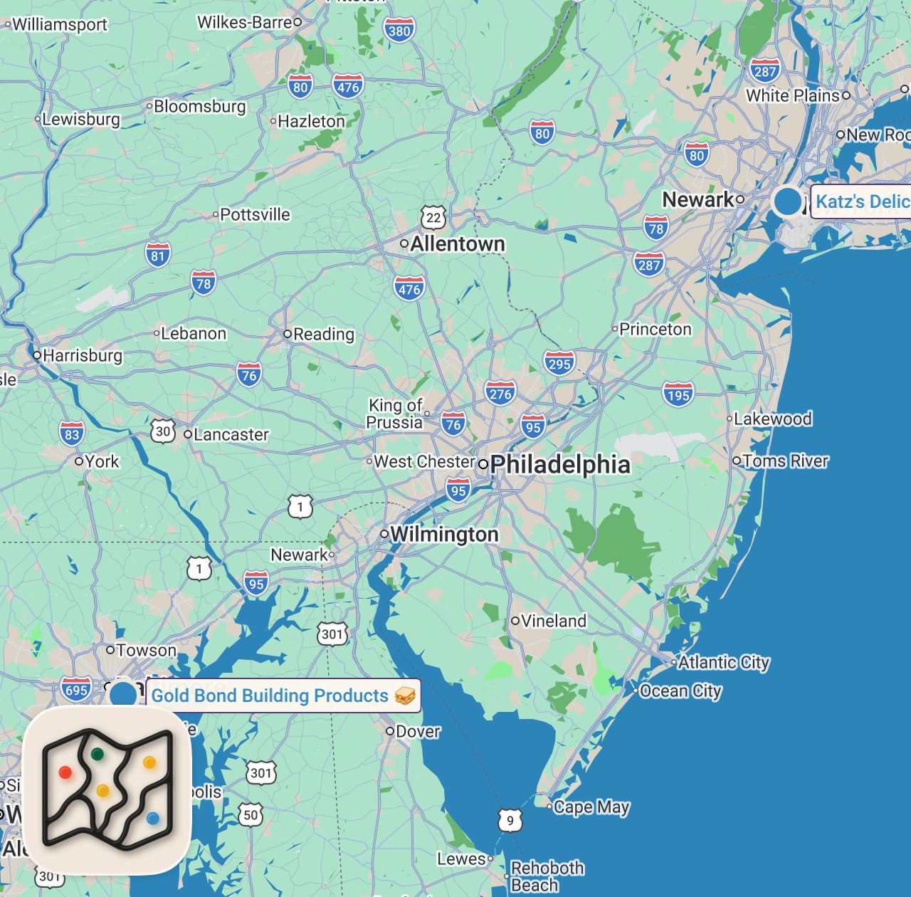 Map of 2 spots from Loaded PASTRAMI GARLIC BREAD