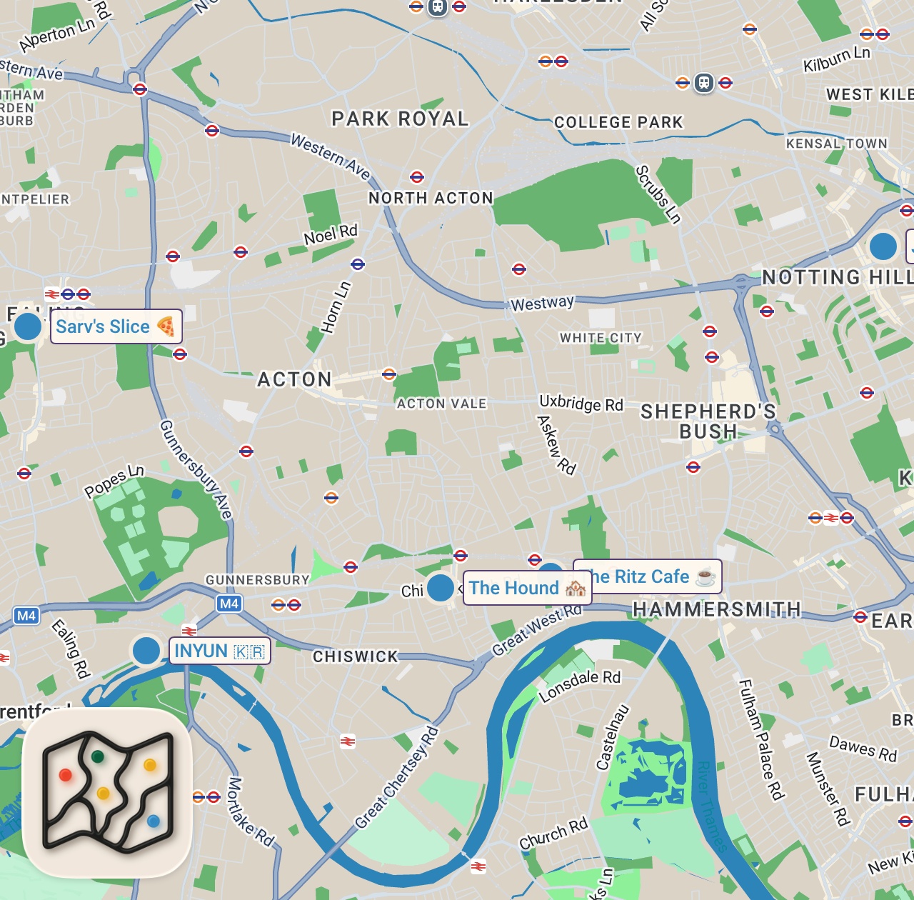 Map of 5 spots from 12 Hours Eating West London's BEST Food!
