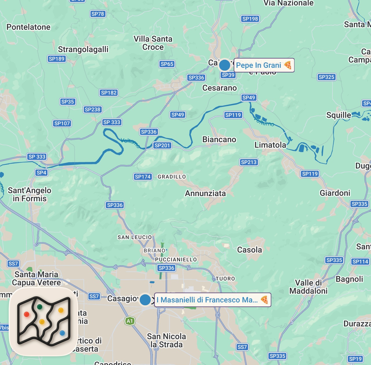 Map of 2 spots from The World’s #1 Best Pizza!! 🍕 INNER TUBE CRUST - King of Italian Food!
