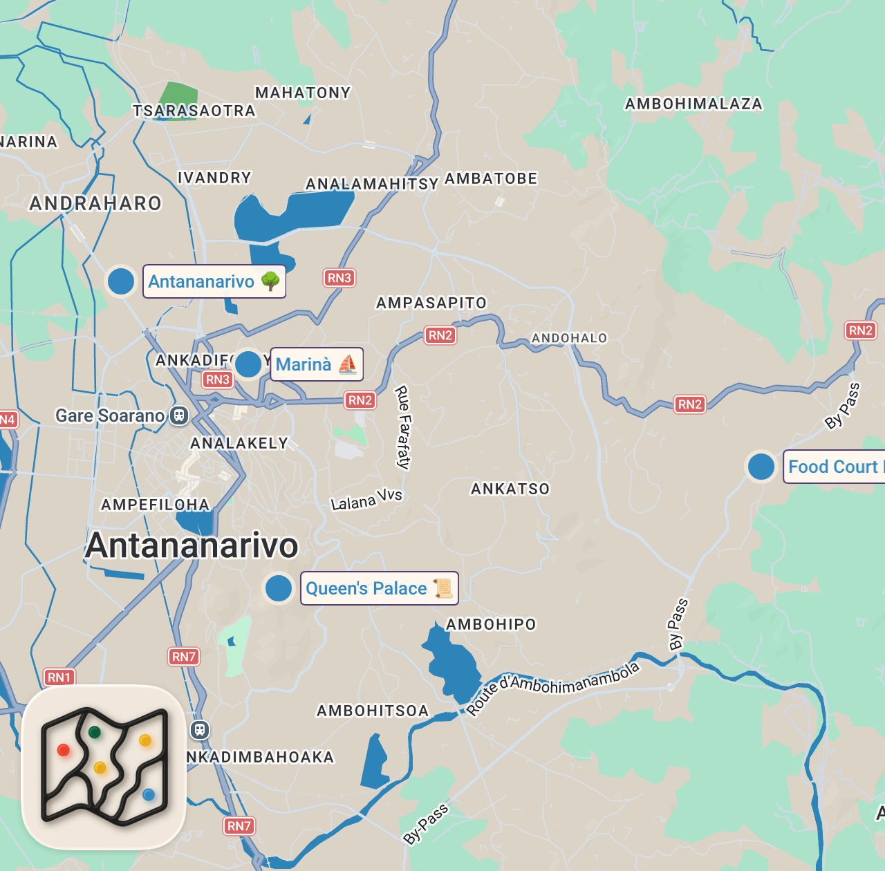 Map of 4 spots from Madagascar Street Food!! 🇲🇬 14 HOURS ULTIMATE Food Tour in Antananarivo, Madagascar!