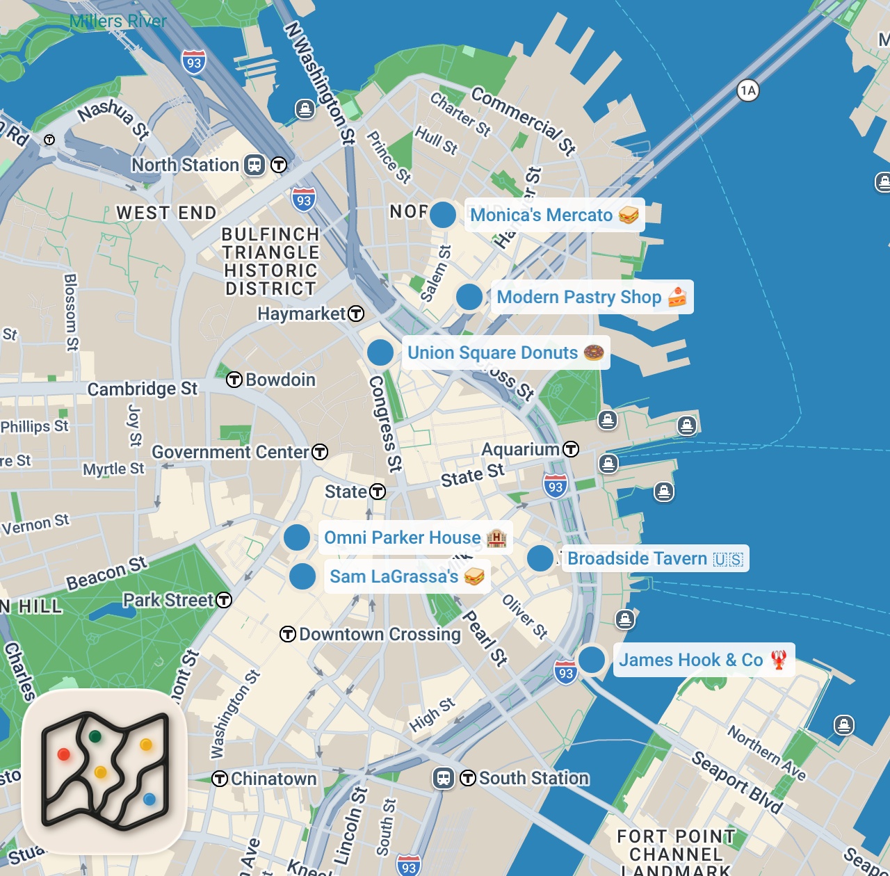 Map preview for Trying the most FAMOUS food spots in Boston
