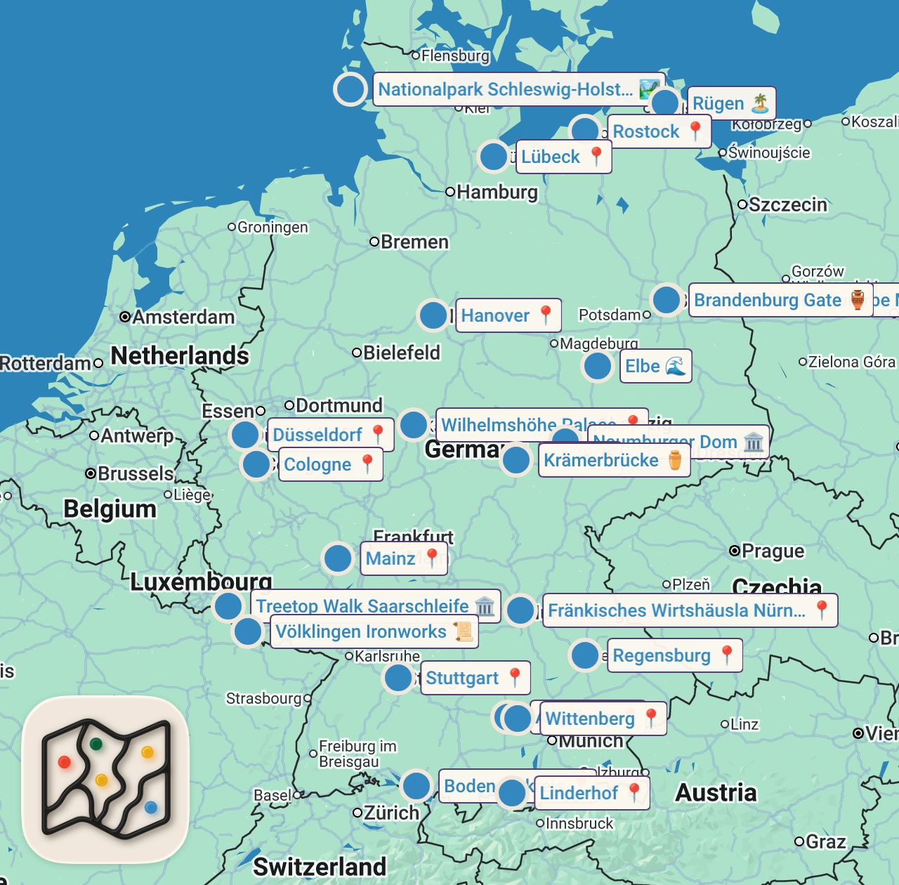 Map preview for Von Berlin bis Bayern - was Touristen an Deutschland lieben
