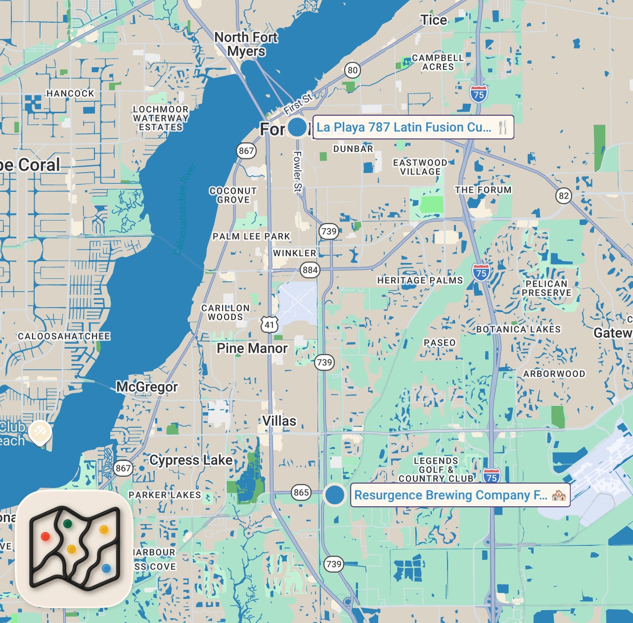 Map of 2 spots from I Tried a Restaurant With ZERO Reviews... (Fort Myers)