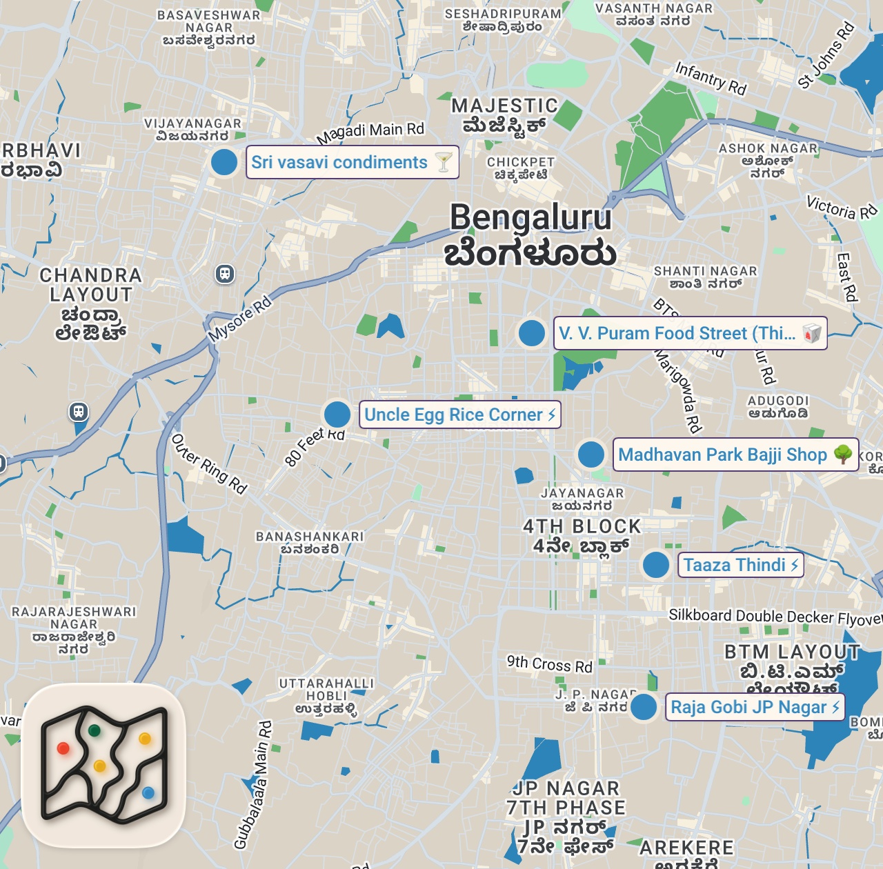 Map of 6 spots from Indian Street Food - King of EGG FRIED RICE!! 🇮🇳 Unique Food in Bangalore, India!