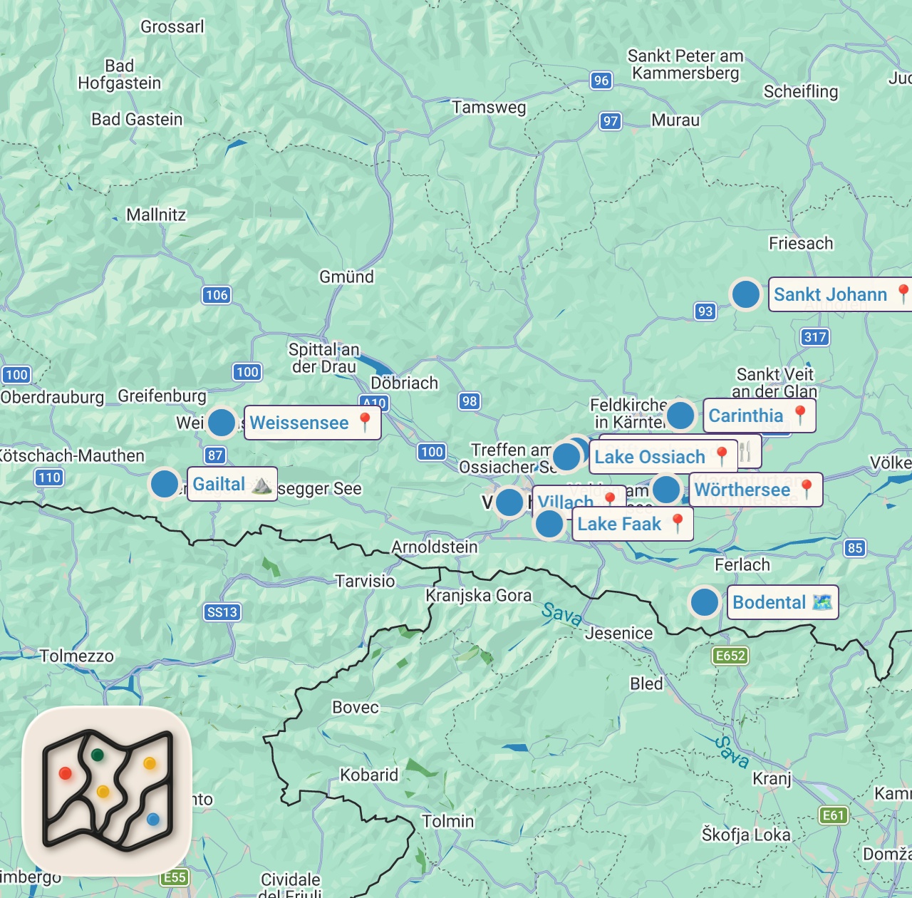Map of 10 spots from Kärnten – Im Süden von Österreich zwischen Bergen und Seen | ARD Reisen