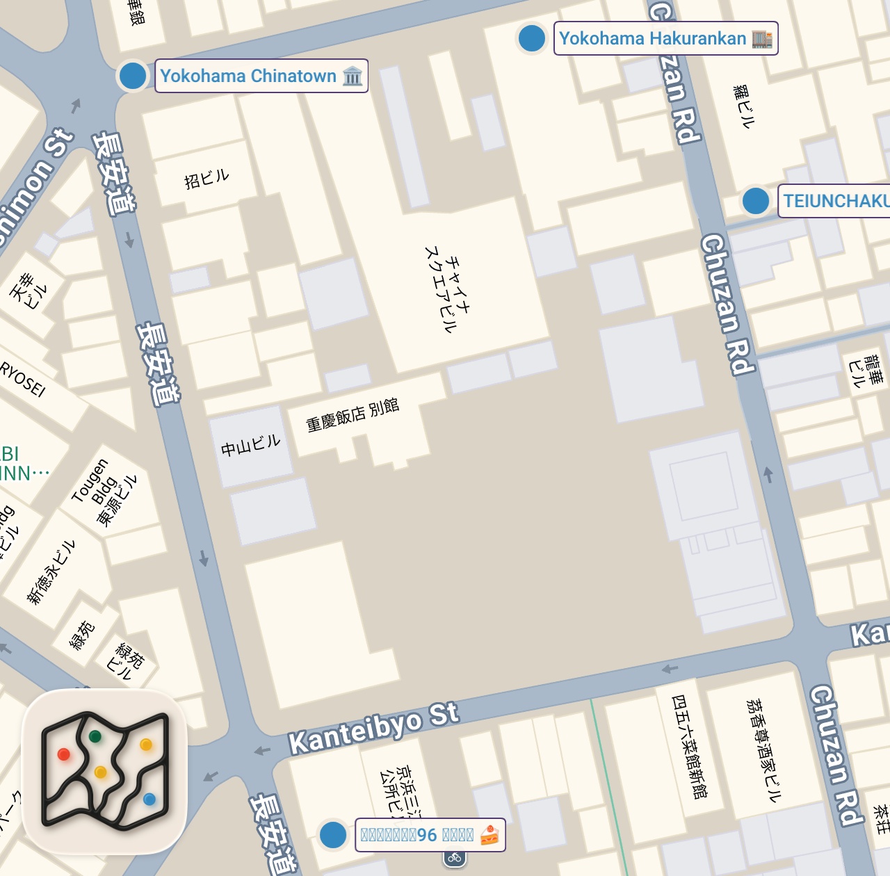 Map of 4 spots from 【横浜中華街】外せない！食べ歩きグルメおすすめ15選！老舗点心店から最新スイーツまで