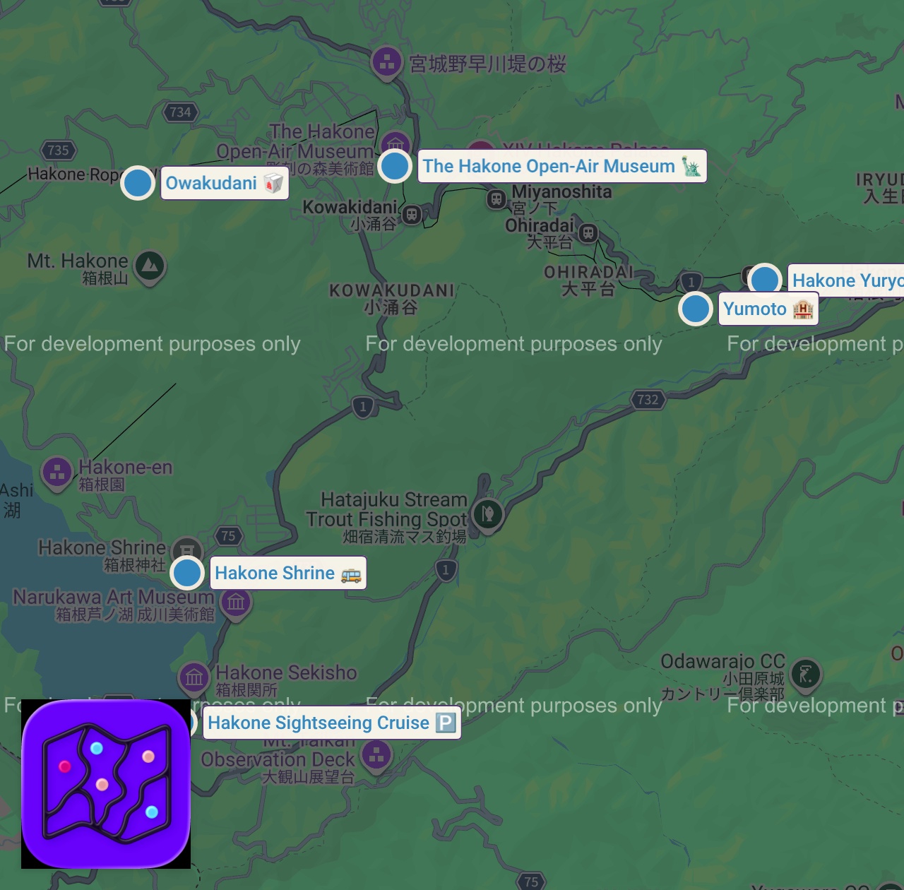Map of 6 spots from A Classic Day Trip To Hakone from Tokyo