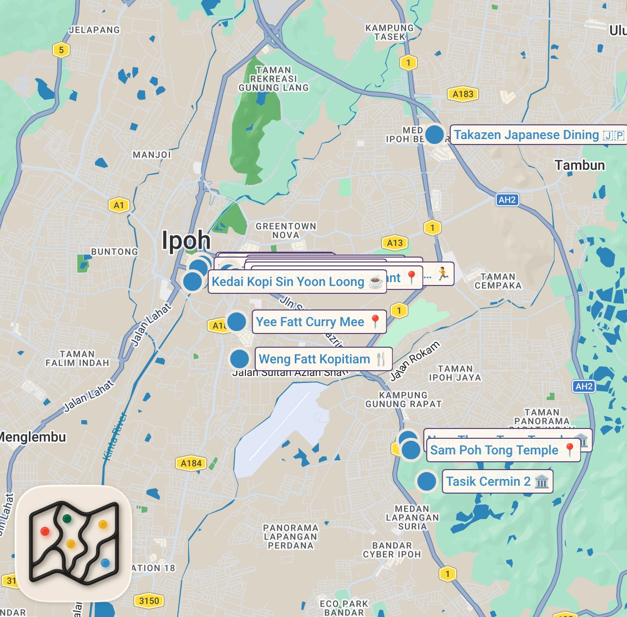 Map of 15 spots from 48 Hours in Malaysia's Underrated Food Capital! | Ipoh Travel Guide