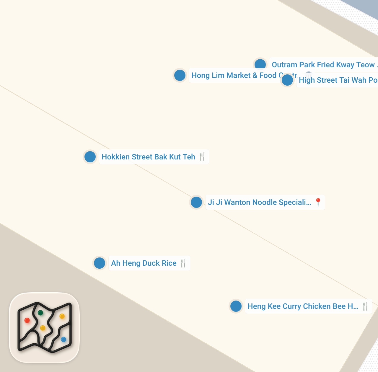 Map preview for Michelin Street Food Tour: Best Hawker Dishes in Singapore