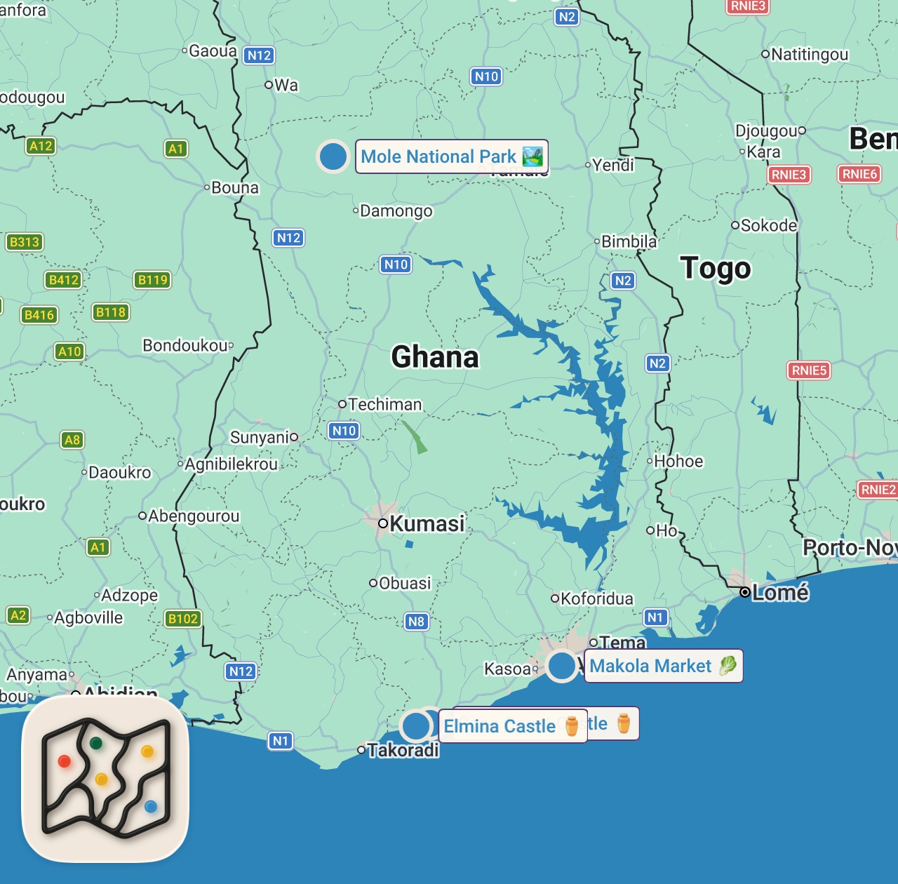 Map preview for The Modern Side Of Ghana - The Richest And The Most Touristic Area In Accra - Oxford Street 🇬🇭