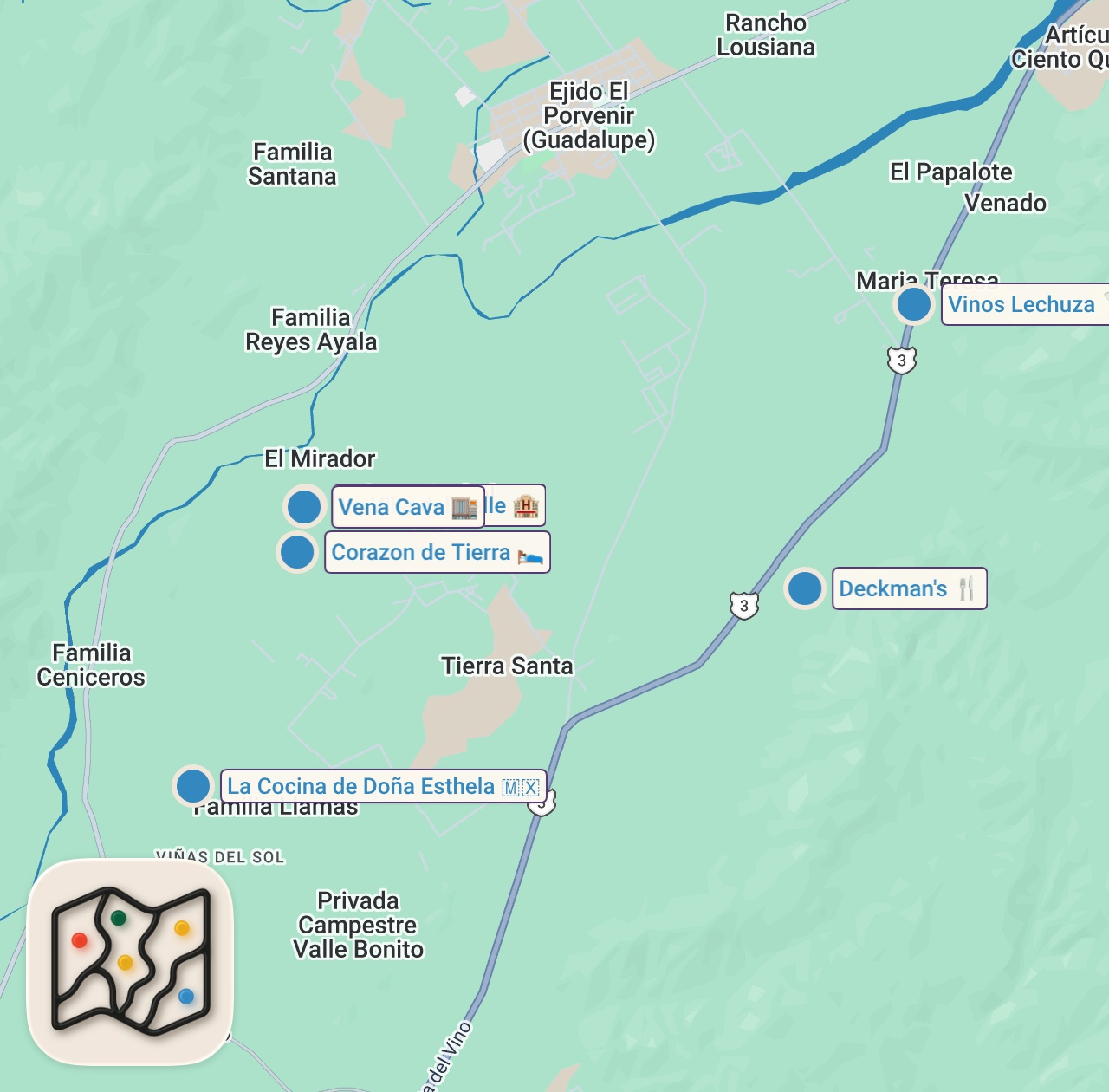 Map of 6 spots from Valle de Guadalupe: Mexico's Wine Country