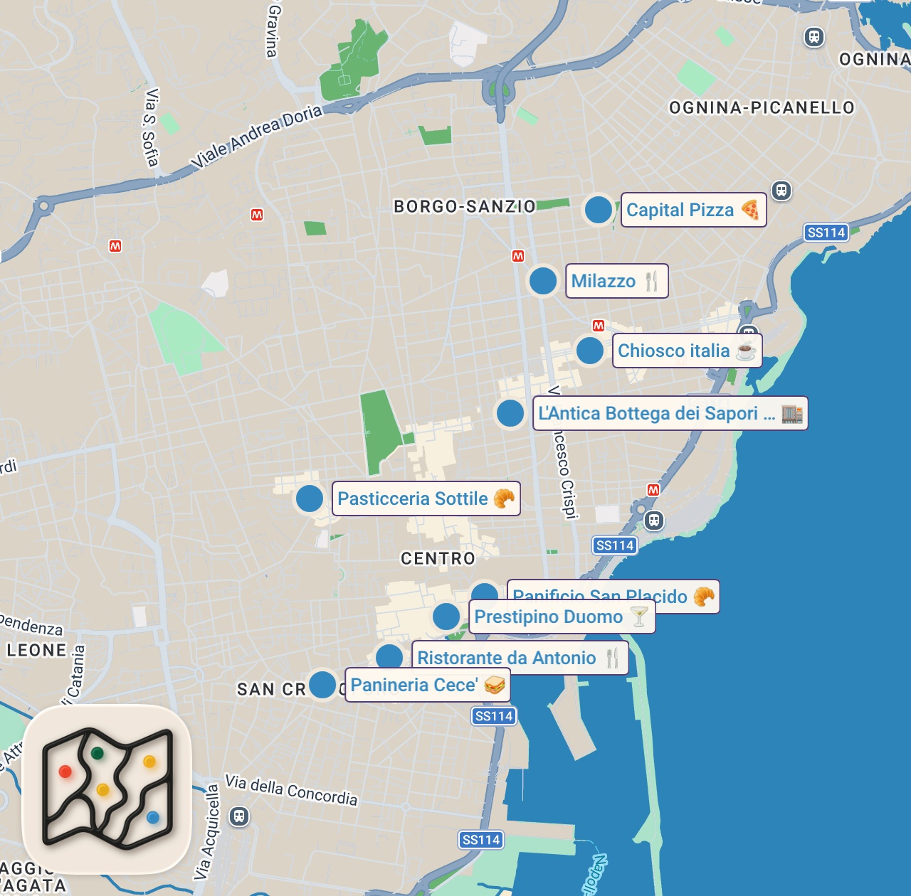 Map preview for 24 Hours Of ITALIAN FOOD In SICILY - Best Local Food in Catania From Pizza To Pasta & Seafood
