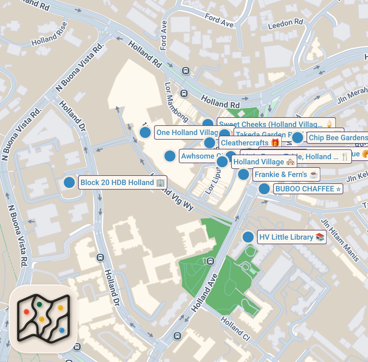 Map preview for Trendy Cafes, Shops & Nostalgia in Holland Village | Singapore Vlog