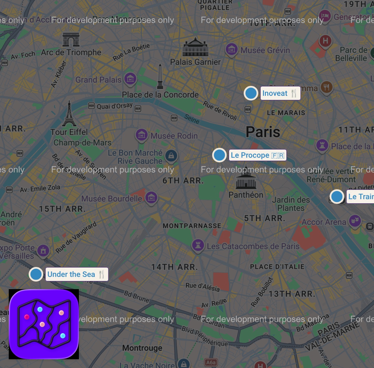 Map of 4 spots from Les 5 restaurants les plus insolites de Paris !