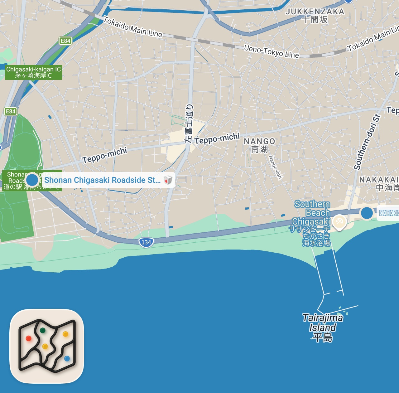 Map preview for 【神奈川】車なし！道の駅湘南ちがさきを完全ガイド🌊ひとりでも大満喫🍚