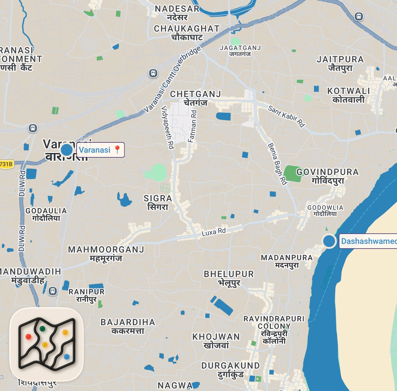 Map of 2 spots from Arriving In The Craziest City In India 🇮🇳 (Oldest Living City in the World)
