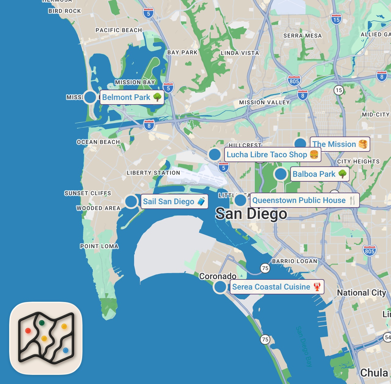 Map of 8 spots from 36 Hours in San Diego | Best Locals Travel Guide