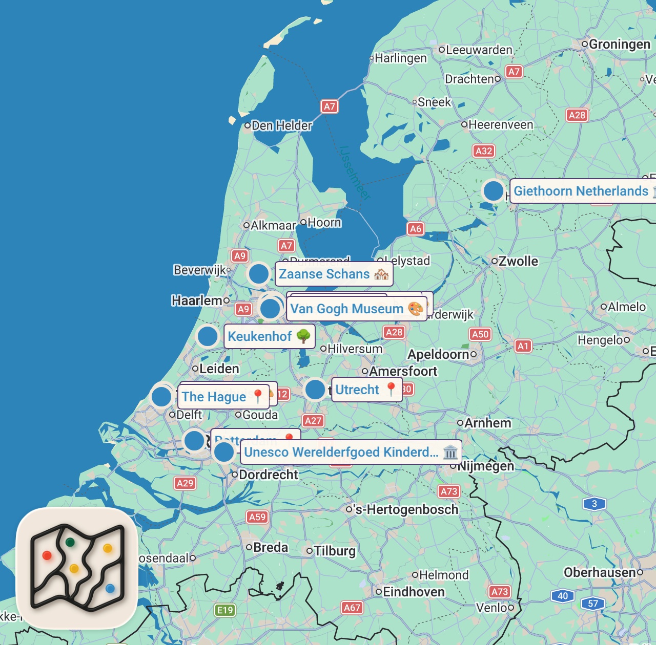 Map of 14 spots from Top 10 plekken om te bezoeken in Nederland! 🌷