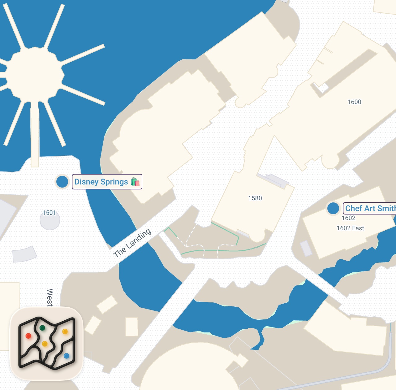 Map of 2 spots from Is this the best Fried Chicken in Orlando, Fl? Chef Art's Homecoming at Disney Springs