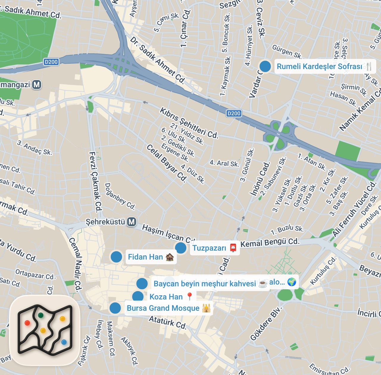 Map preview for ŞEHRİNİ GEZDİR (BURSA) – Takipçimle Gerçek Bursa Deneyimi | Ayaküstü Lezzetler