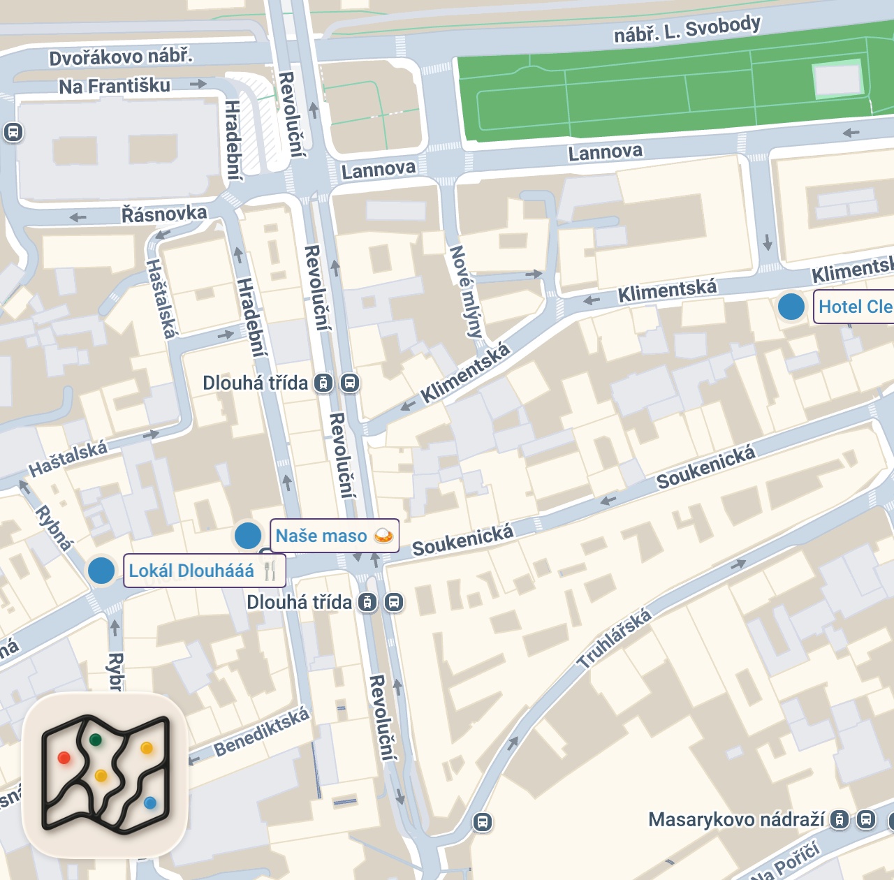 Map of 3 spots from FINDING THE REAL PRAGUE! | Traveling Europe by Train Ep.1