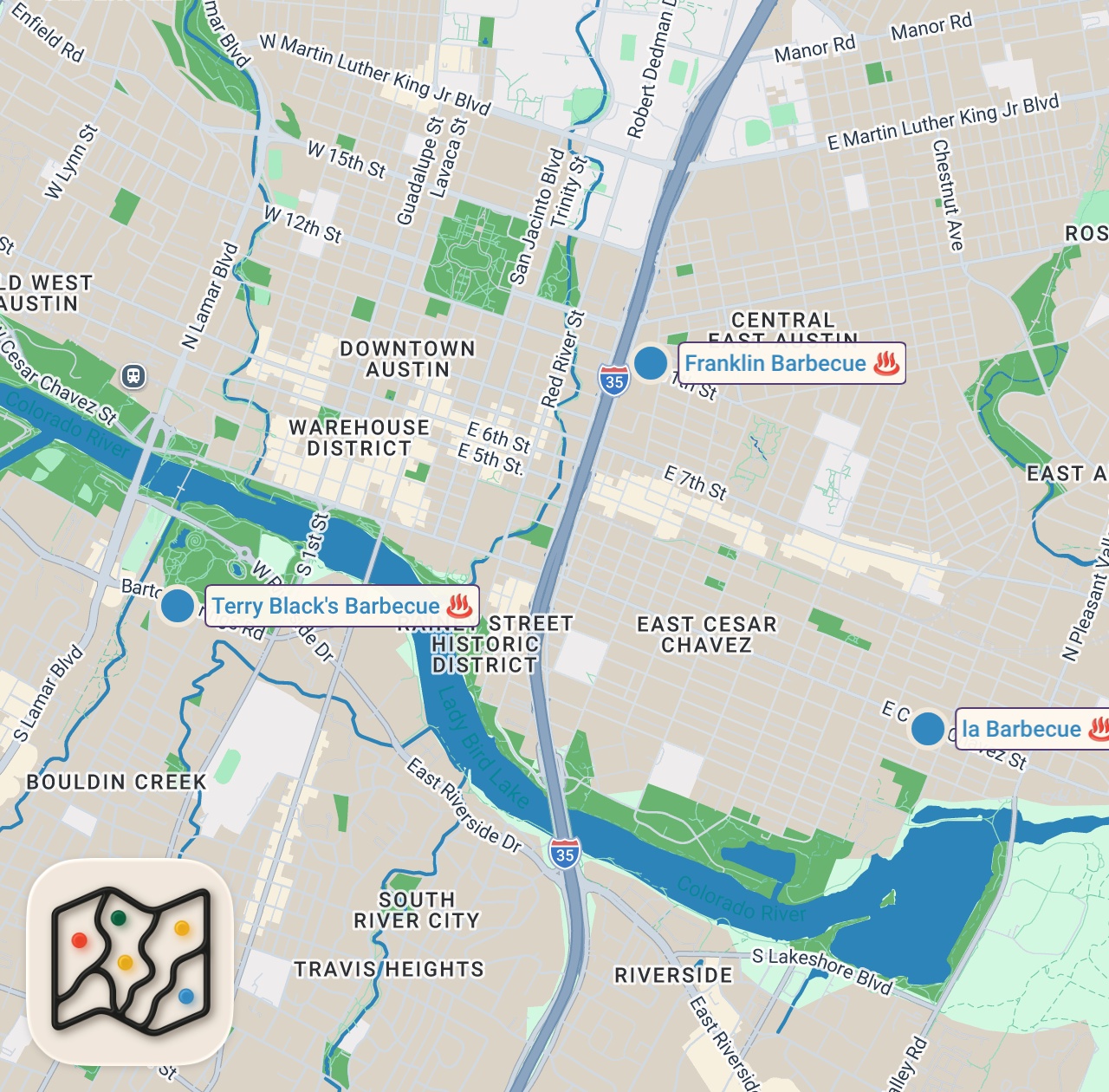 Map preview for I Tried The MOST Famous BBQ Restaurants in Austin Texas! - Worth it?