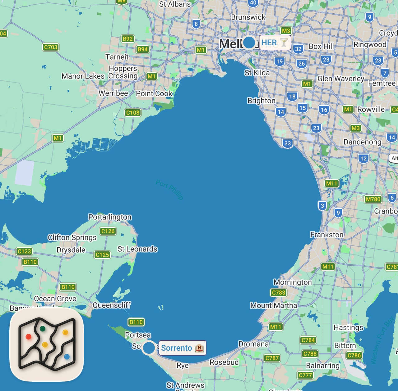 Map of 2 spots from Freshest Sashimi + Australian Backyard Barbecue!! 🍣 Tuna Fishing in Australia!