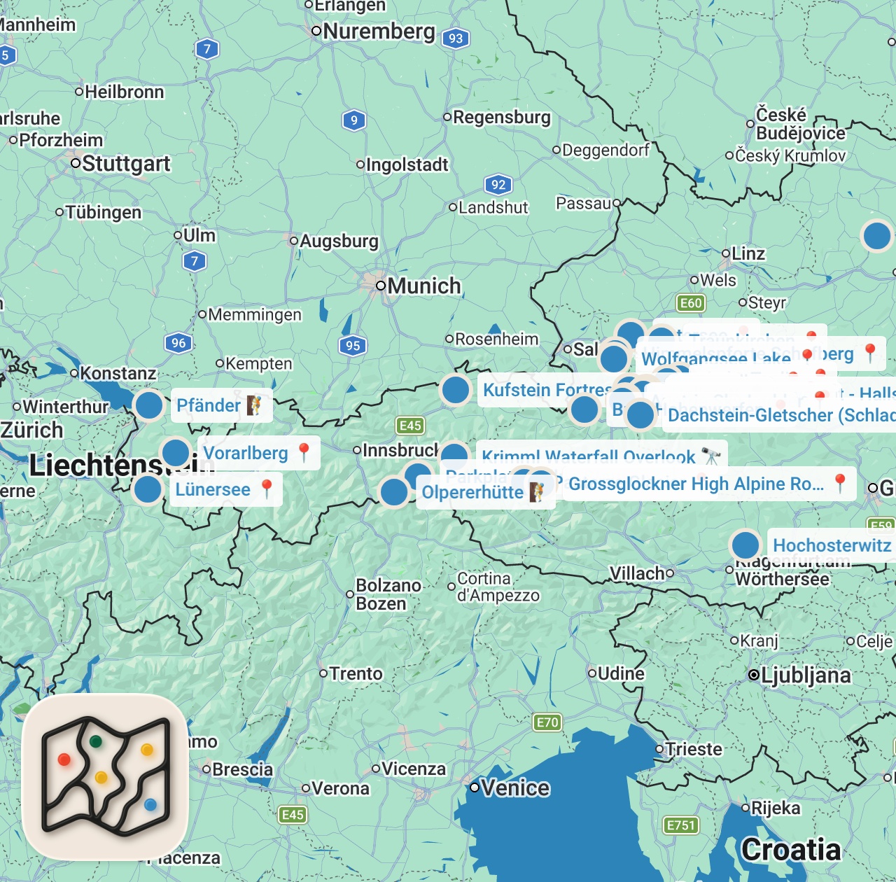 Map preview for Top 25 Places To Visit in Austria - Travel Guide