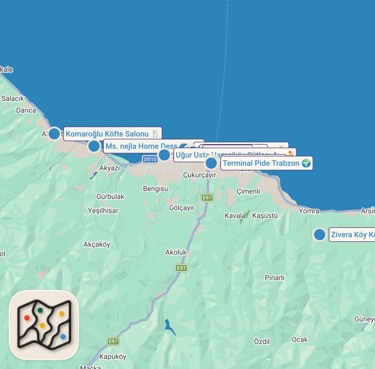 Map of 9 spots from TRABZON’DA BİR GÜNDE NE YENİR!!!