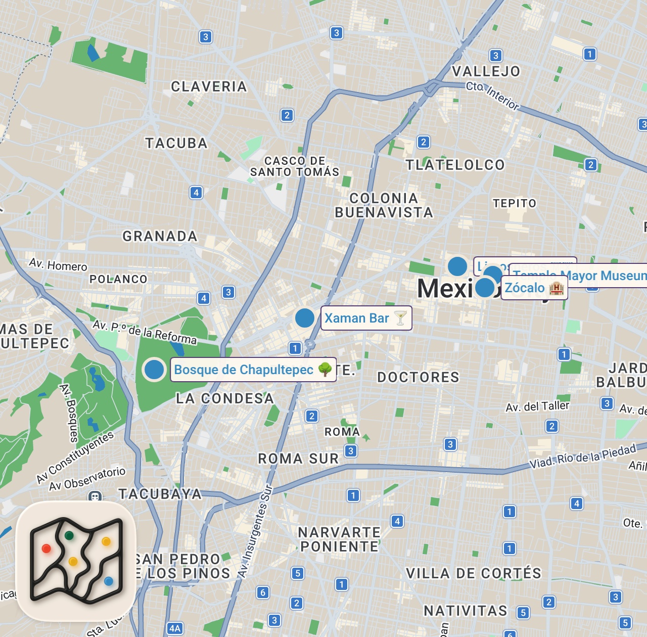 Map of 6 spots from Why YOU should VISIT MEXICO CITY NOW! | Travel Documentary