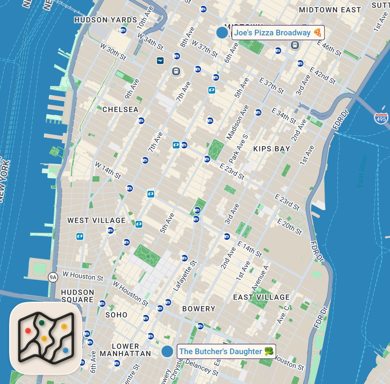Map of 2 spots from Eating at random strangers least favorite RESTAURANTS IN NYC for a day #shorts