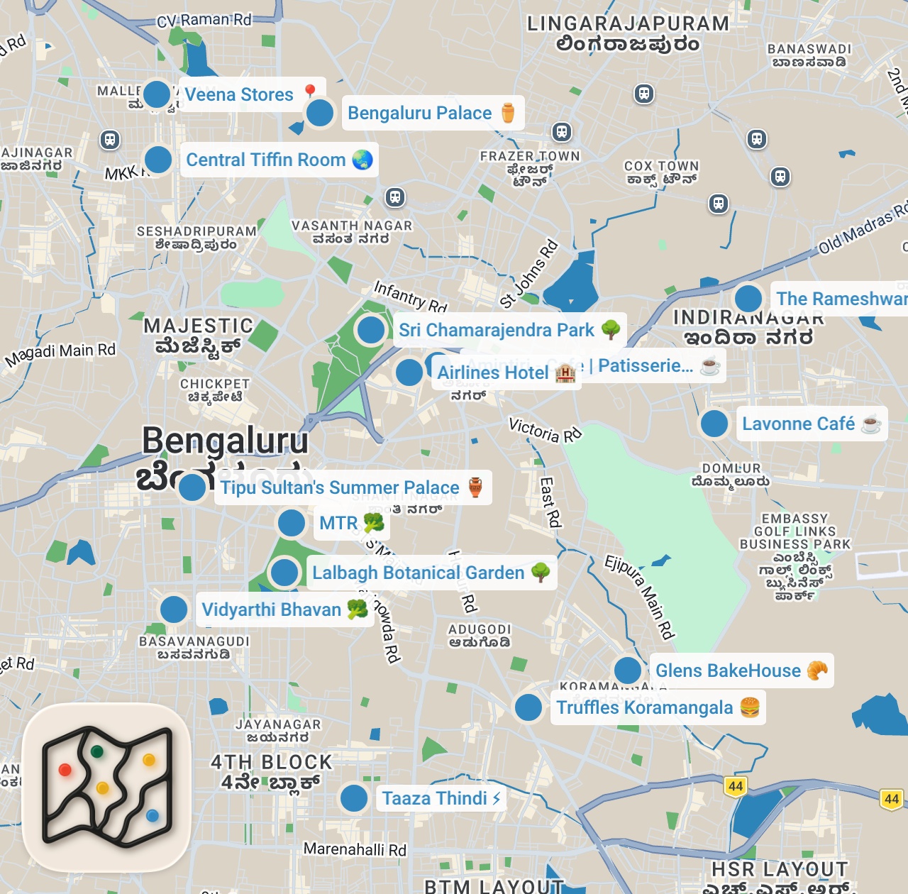 Map preview for LEGENDS of BENGALURU - Best Food, Heritage Restaurants, Tourist Places & Shopping *25 things to do*