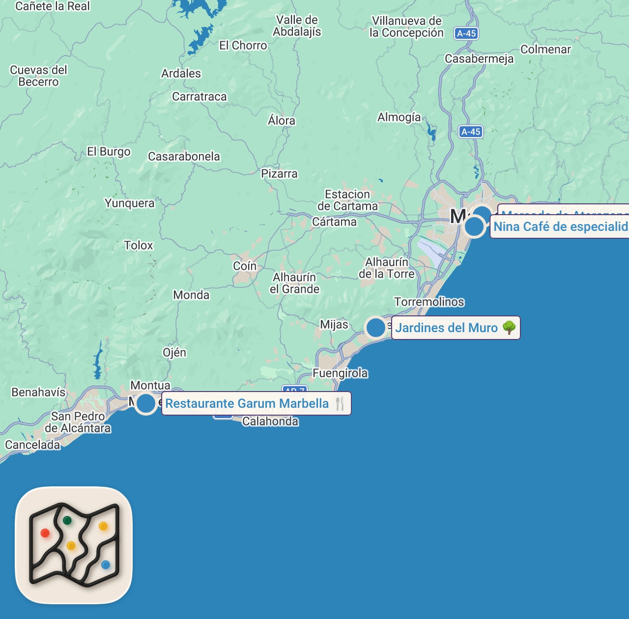 Map of 4 spots from Esta ciudad tiene la mejor comida callejera de España | MÁLAGA 🇪🇸