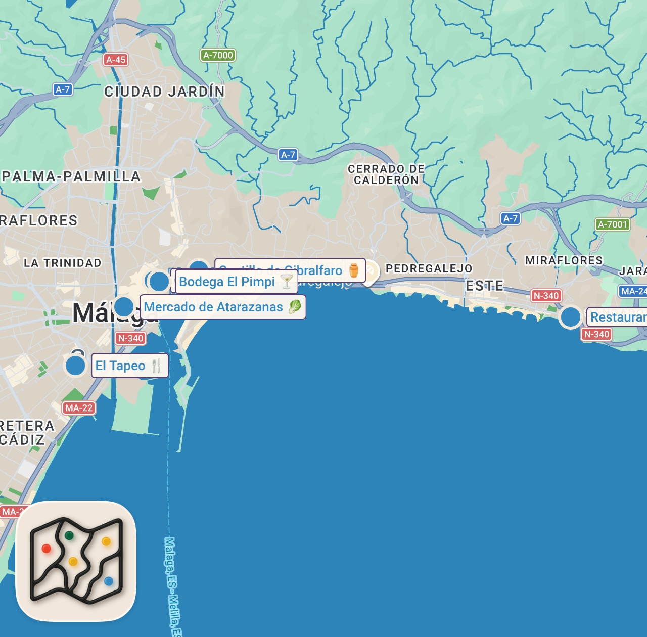 Map of 7 spots from 48 Hours Eating Malaga's BEST Food!