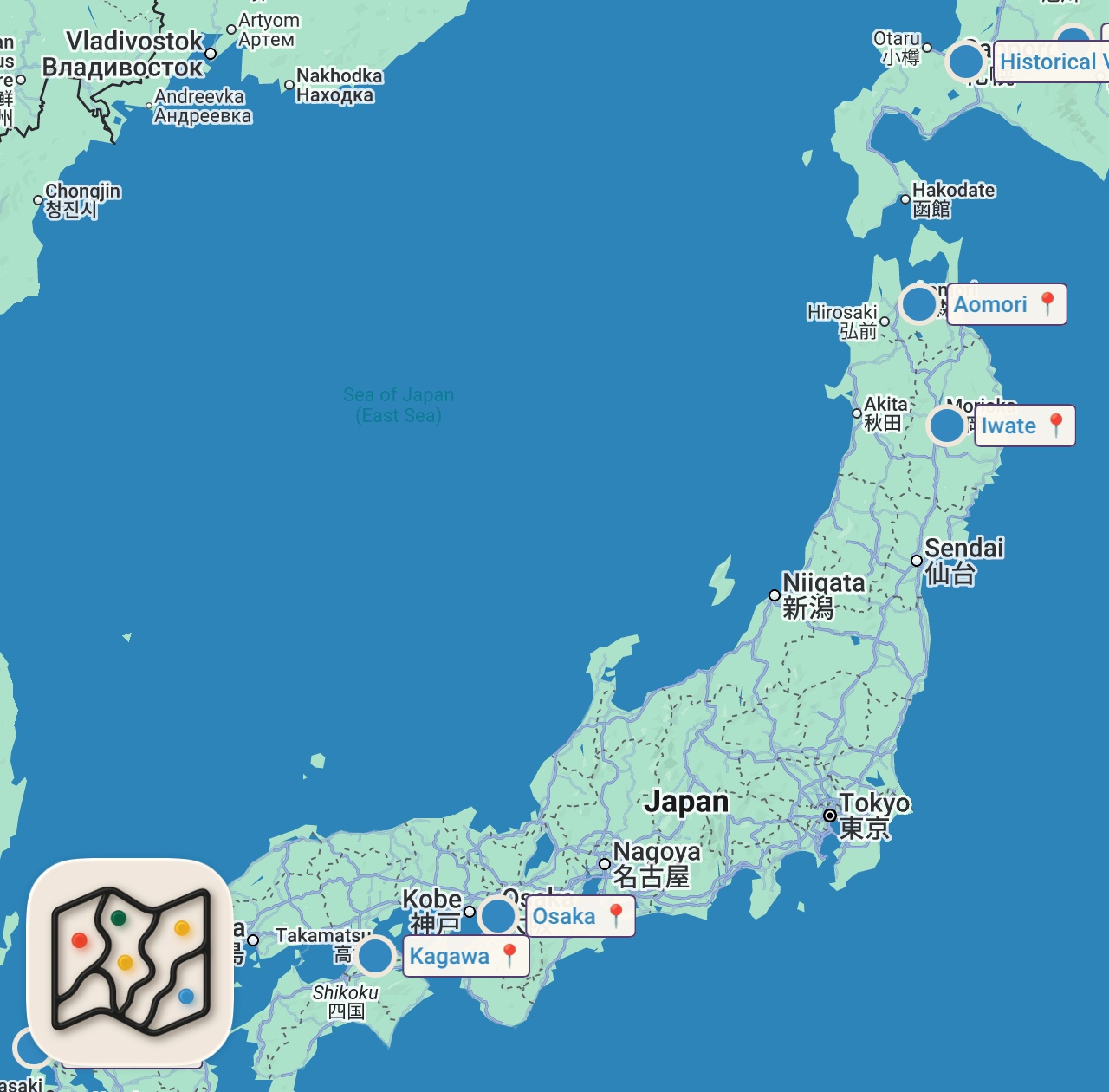 Map of 7 spots from 【ランキング】JAL社員100人に聞いた2025年おすすめ国内旅行TOP5