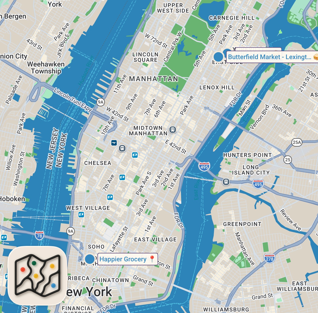 Map of 3 spots from I Tried New York’s Most Expensive Grocery Store