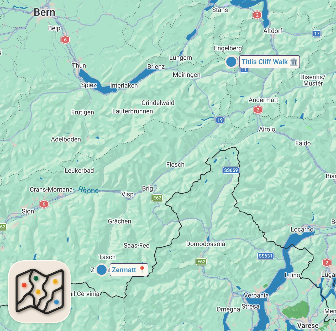 Map of 4 spots from Mount Titlis Switzerland: Your Complete Travel Guide in 2024