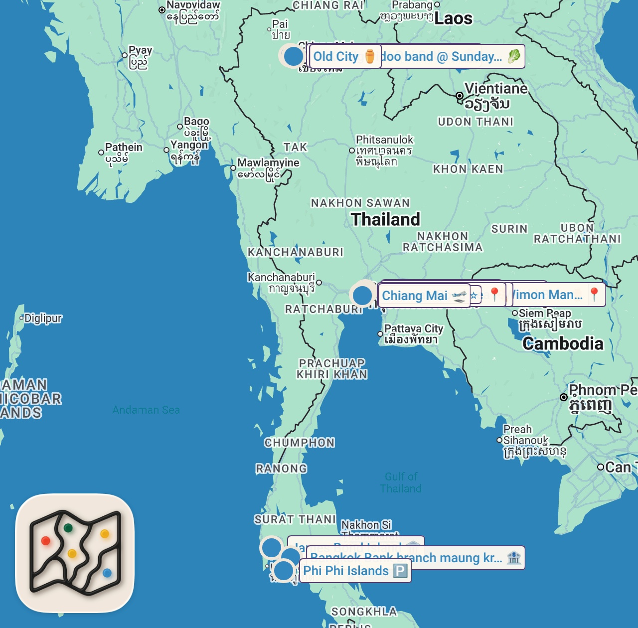 Map preview for Geheimes Thailand 🇹🇭 Die perfekte 7-Tage Route: Bangkok – Chiang Mai – Phuket/Krabi“