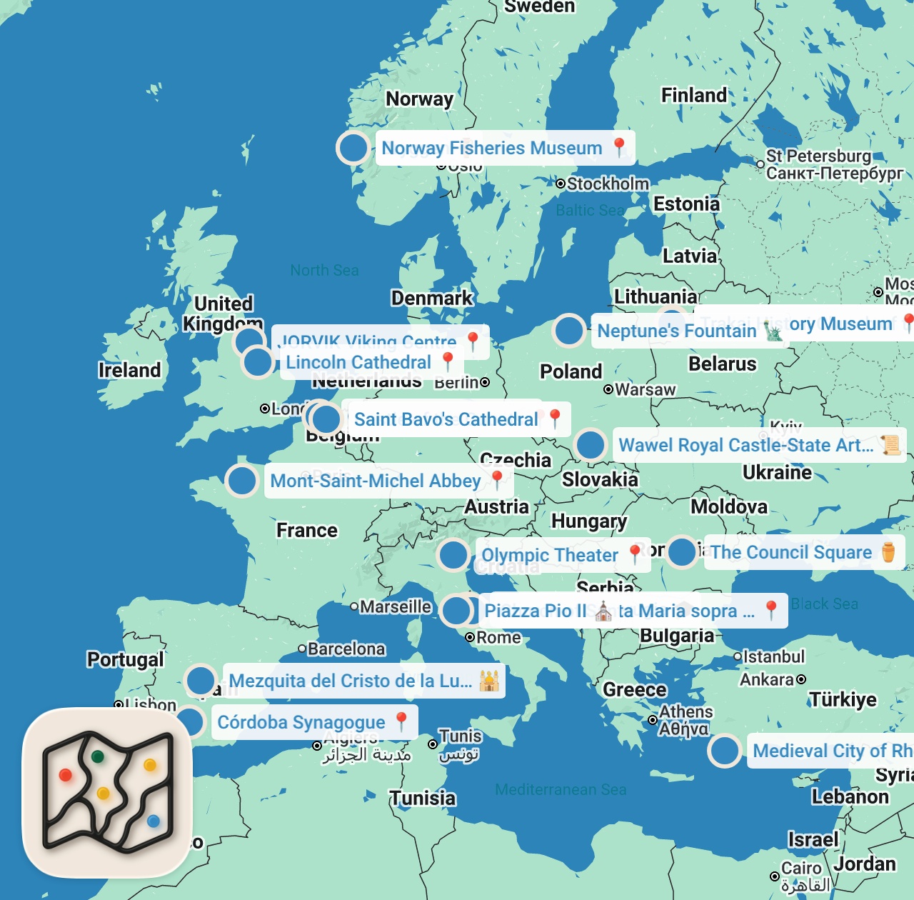 Map preview for The 50 Coolest Medieval Towns in Europe