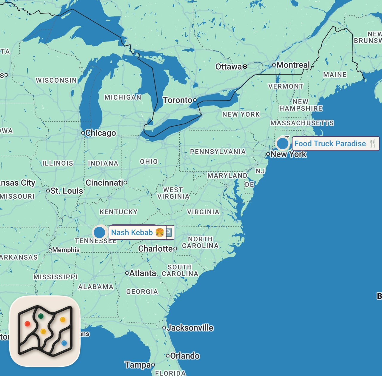 Map of 5 spots from I Tried Trailer Park Food Trucks...