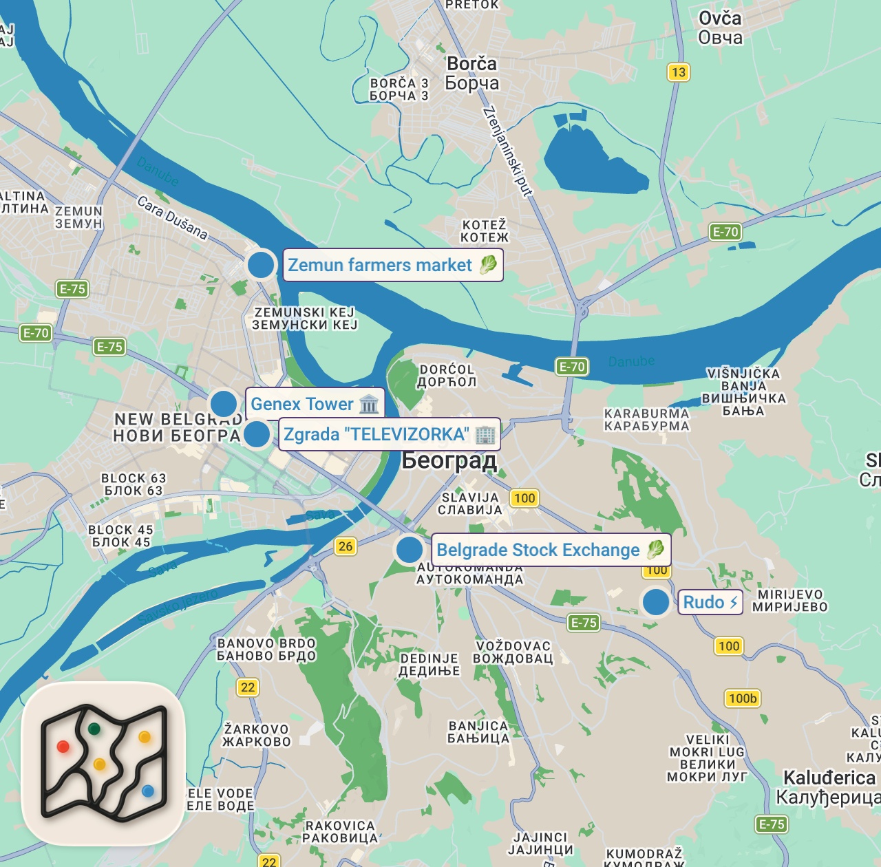 Map of 5 spots from I Got Kicked Out From Brutalist Serbia 🇷🇸