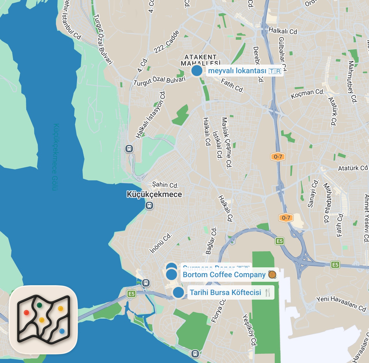 Map preview for Küçükçekmece Lezzet Rehberi | Döner, İnegöl köfte, kabak tatlısı, orman kebabı - Ayaküstü Lezzetler