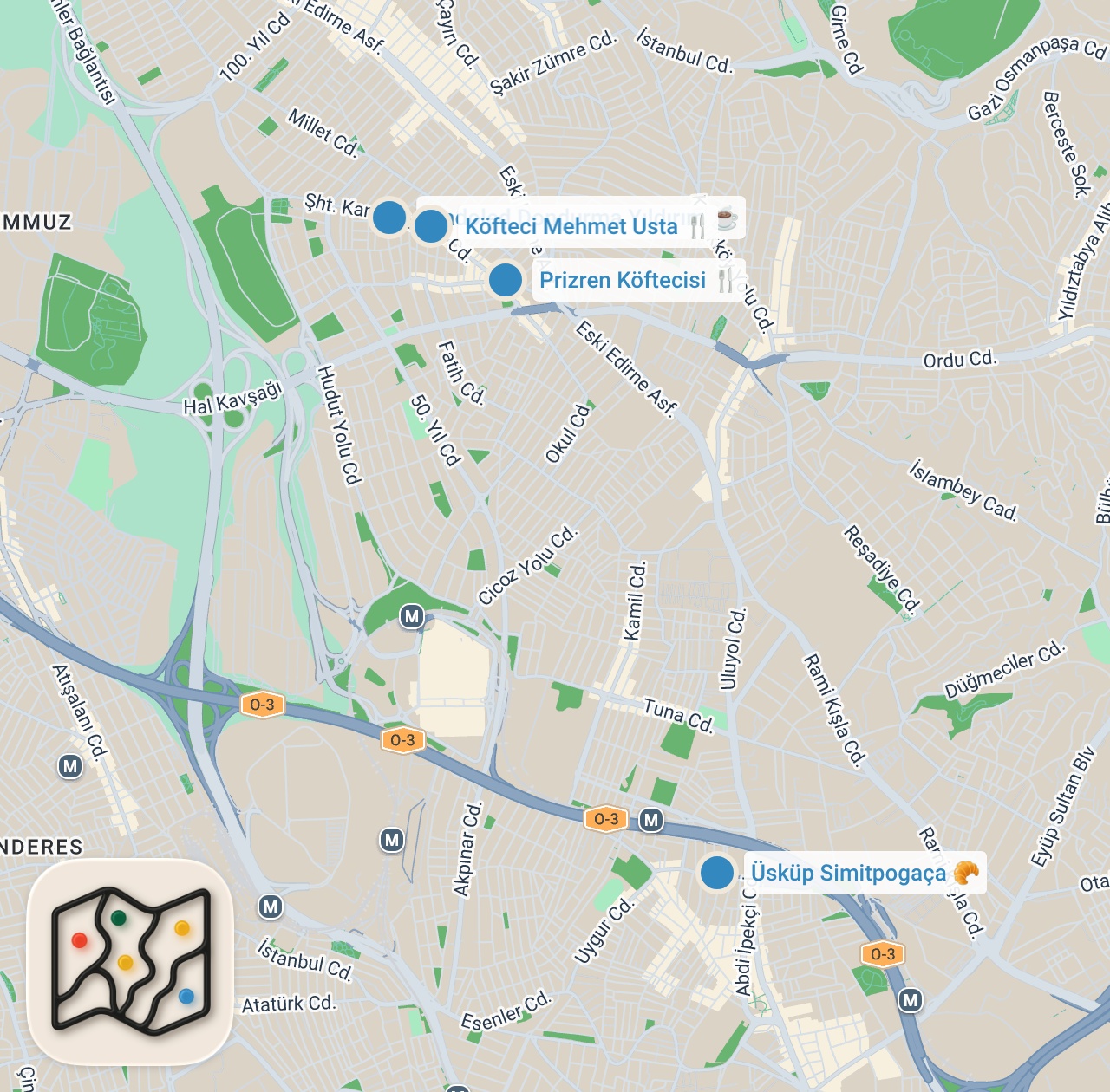 Map preview for BAYRAMPAŞA LEZZETLERİ | Simit Poğaça, Üsküp Kebabı, Cevapi, Pljeskavica