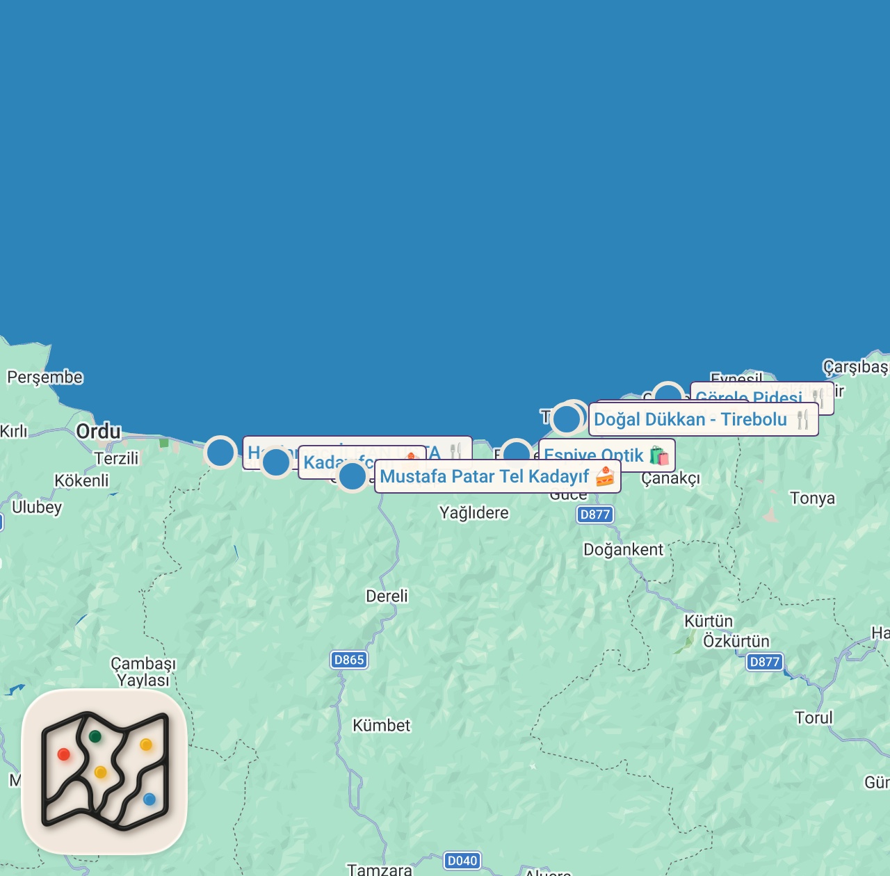 Map preview for ALMANYADA KAZANDIK TÜRKİYEDE YİYİYORUZ | GİRESUN VLOG