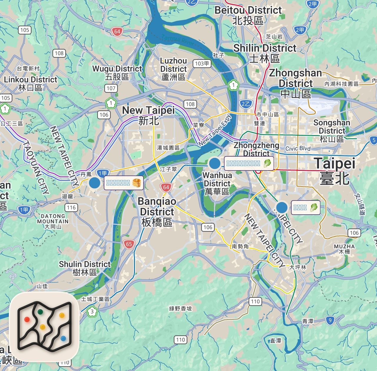Map of 3 spots from King of FRIED RICE - He Cooks 45 Plates at a Time!! | Taiwanese Street Food!!
