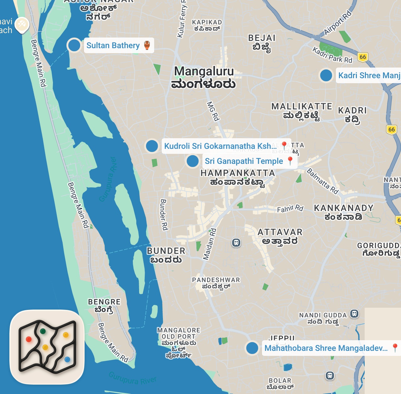 Map preview for 20 Best Things to do in MANGALURU ~ Best Food, Legendary Temples, Clean Beach, Thali, Church & more
