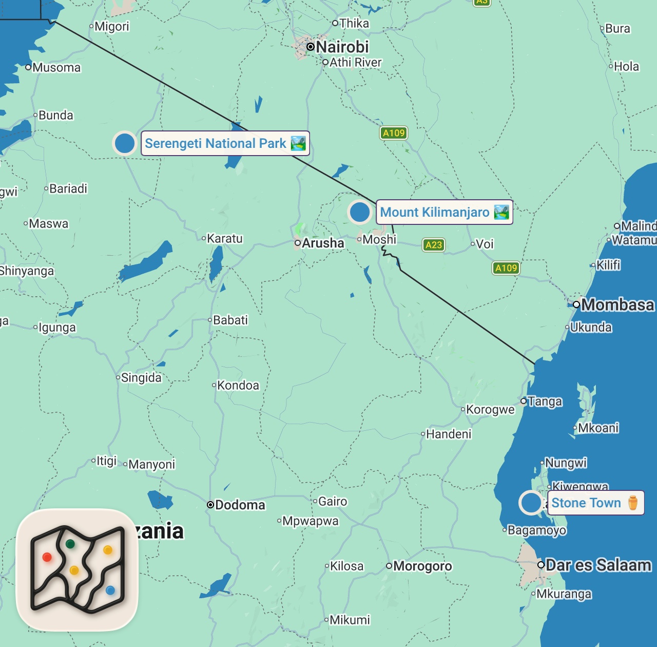 Map of 3 spots from This Is How They Treat You In Tanzania's Most Touristic Town - Arusha 🇹🇿
