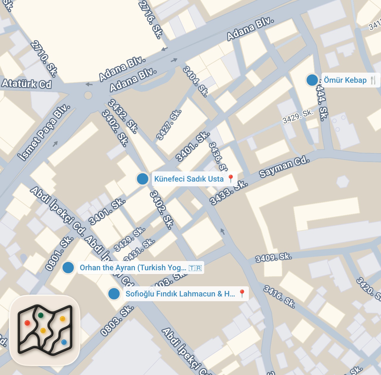 Map preview for TARSUS’UN GİZLİ TATLARI (Tarsus kebabı, kuşgözü lahmacun, ayran, künefe) - Hesaplar Senden 23